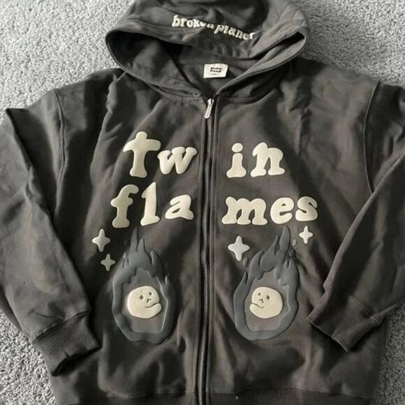 Men’s grey broken planet twin flames zip up size:s size:s - Picture 1 of 5